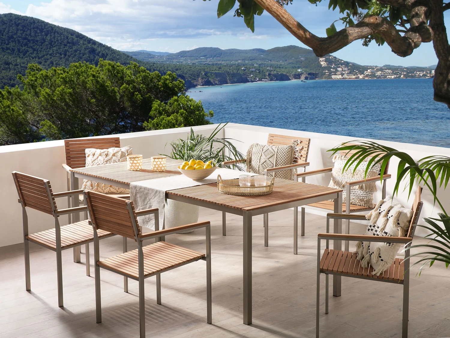 Mesa De Jardín De Metal/madera De Teca Clara/plateado 200 X 90 Cm VIAREGGIO 4 Mesa De Jardín De Metal/madera De Teca Clara/plateado 200 X 90 Cm VIAREGGIO - Imagen 2