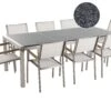 Conjunto De Jardín Mesa Con Tablero De Piedra Natural Gris Pulido 220 Cm, 8 Sillas Blancas GROSSETO 1 Conjunto De Jardín Mesa Con Tablero De Piedra Natural Gris Pulido 220 Cm, 8 Sillas Blancas GROSSETO -Beliani undef src sa picid 377773 type whitesh image