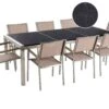 Conjunto De Jardín Mesa Con Tablero De Piedra Natural Negro Pulido 220 Cm, 8 Sillas Beige GROSSETO