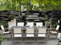 Conjunto De 6 Sillas De Jardín De Poliéster/acero Blanco/plateado/madera Clara GROSSETO 12 Conjunto De 6 Sillas De Jardín De Poliéster/acero Blanco/plateado/madera Clara GROSSETO -Beliani undef src sa picid 379916 type color image