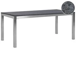 Mesa De Comedor De Metal/granito Gris Grafito/plateado 180 X 90 Cm GROSSETO