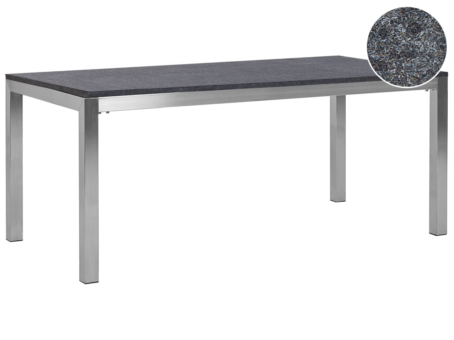 Mesa De Comedor De Metal/granito Gris Grafito/plateado 180 X 90 Cm GROSSETO