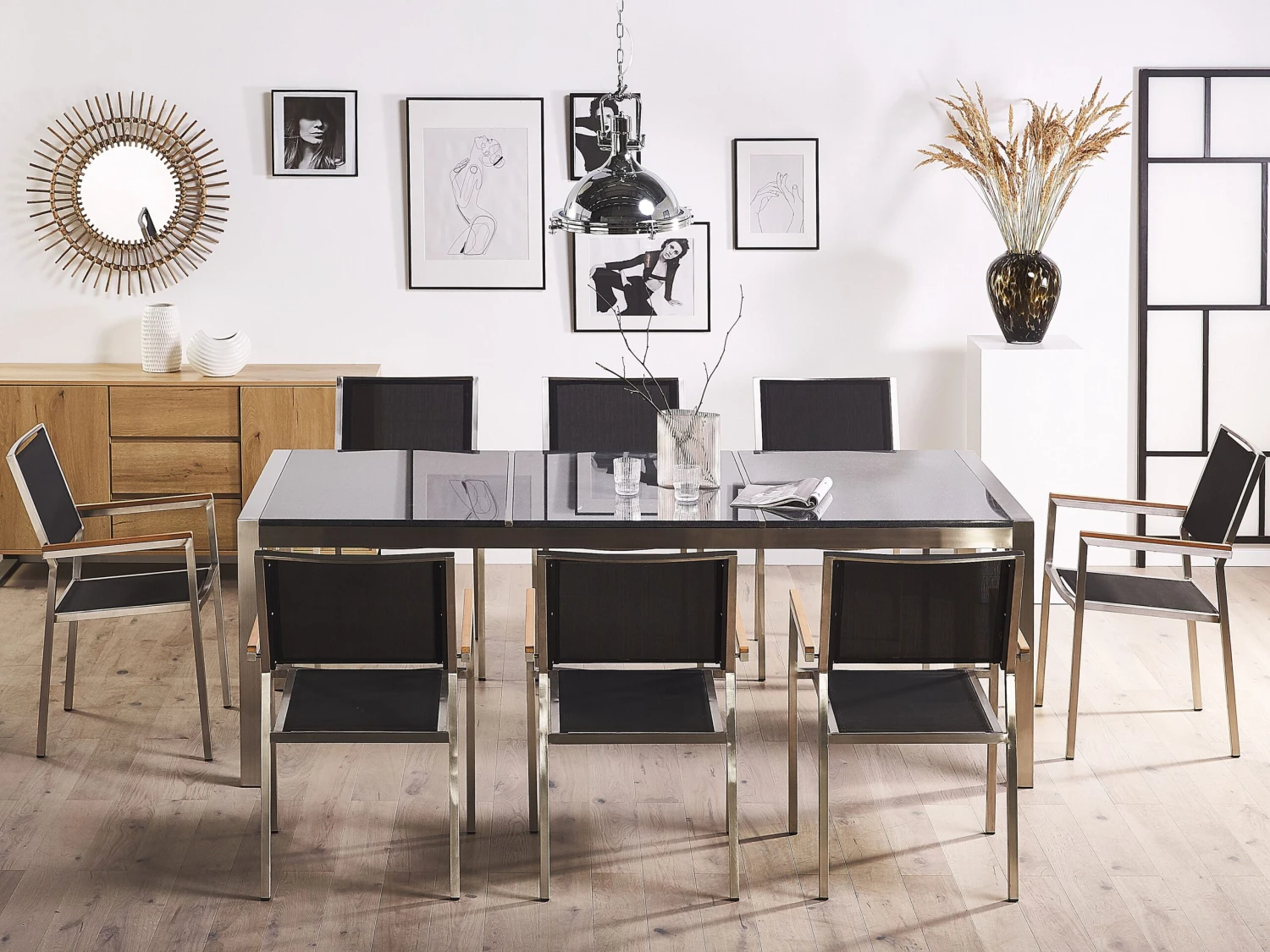 Conjunto De Comedor 8 Plazas De Metal/granito Negro/gris/plateado GROSSETO 4 Conjunto De Comedor 8 Plazas De Metal/granito Negro/gris/plateado GROSSETO - Imagen 2