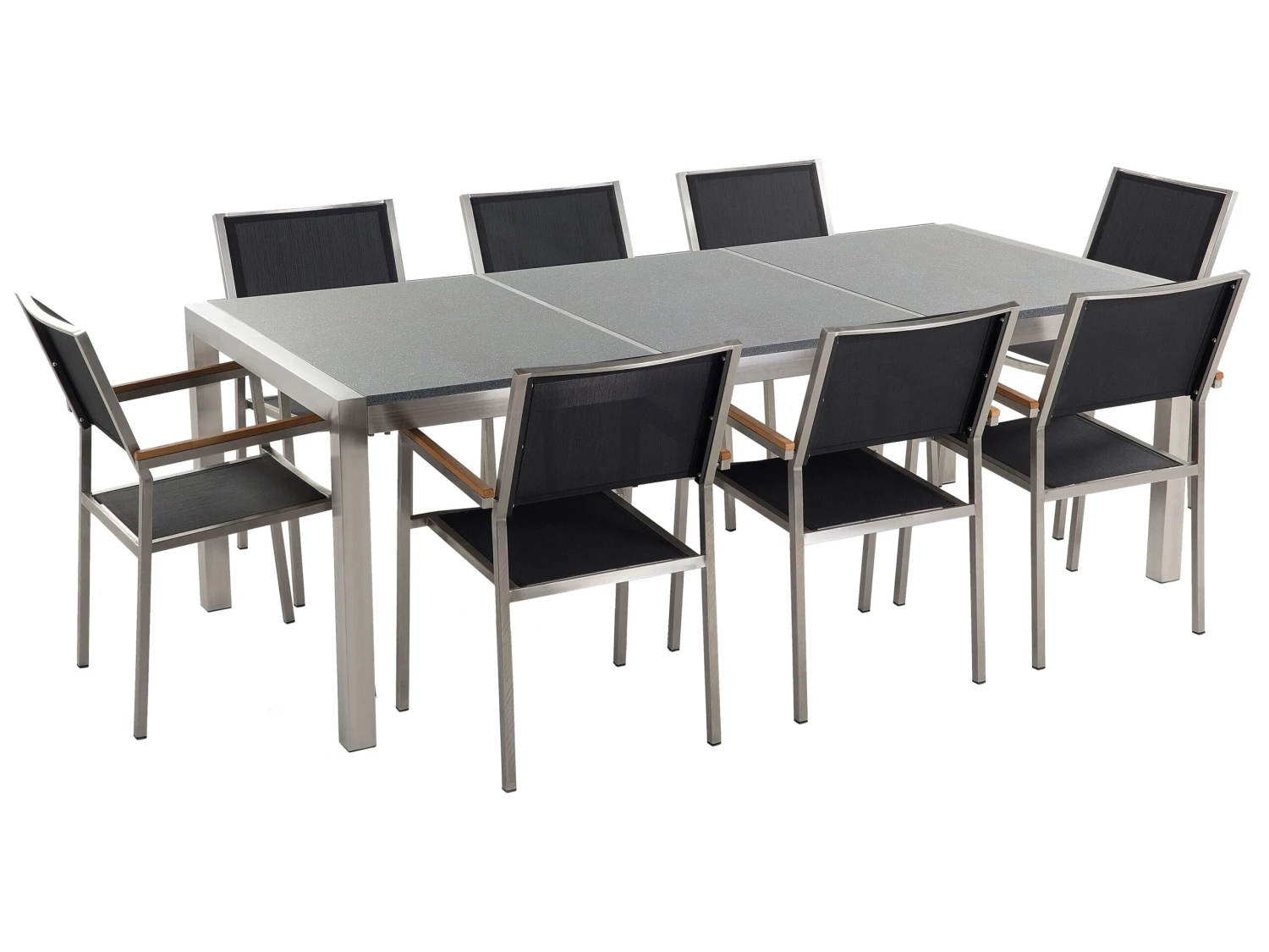 Conjunto De Comedor 8 Plazas De Metal/granito Negro/gris/plateado GROSSETO 3 Conjunto De Comedor 8 Plazas De Metal/granito Negro/gris/plateado GROSSETO