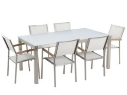 Conjunto De Jardín Mesa En Vidrio Blanco 180 Cm, 6 Sillas Blancas GROSSETO
