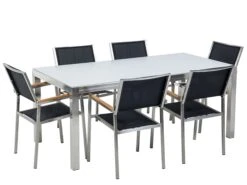 Conjunto De Jardín Mesa En Vidrio Blanco 180 Cm, 6 Sillas Negras GROSSETO