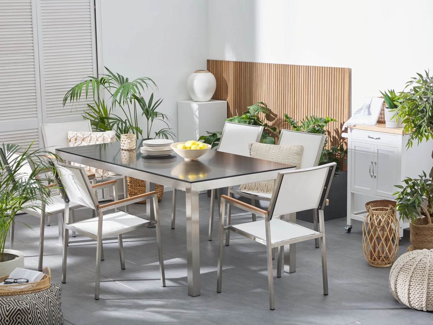 Conjunto De Jardín Mesa En Vidrio Negro 180 Cm, 6 Sillas Blancas GROSSETO 4 Conjunto De Jardín Mesa En Vidrio Negro 180 Cm, 6 Sillas Blancas GROSSETO - Imagen 2