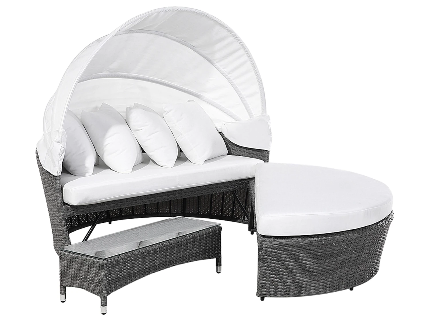 Cama De Exterior De Ratán Gris/blanco Crema SYLT LUX 3 Cama De Exterior De Ratán Gris/blanco Crema SYLT LUX
