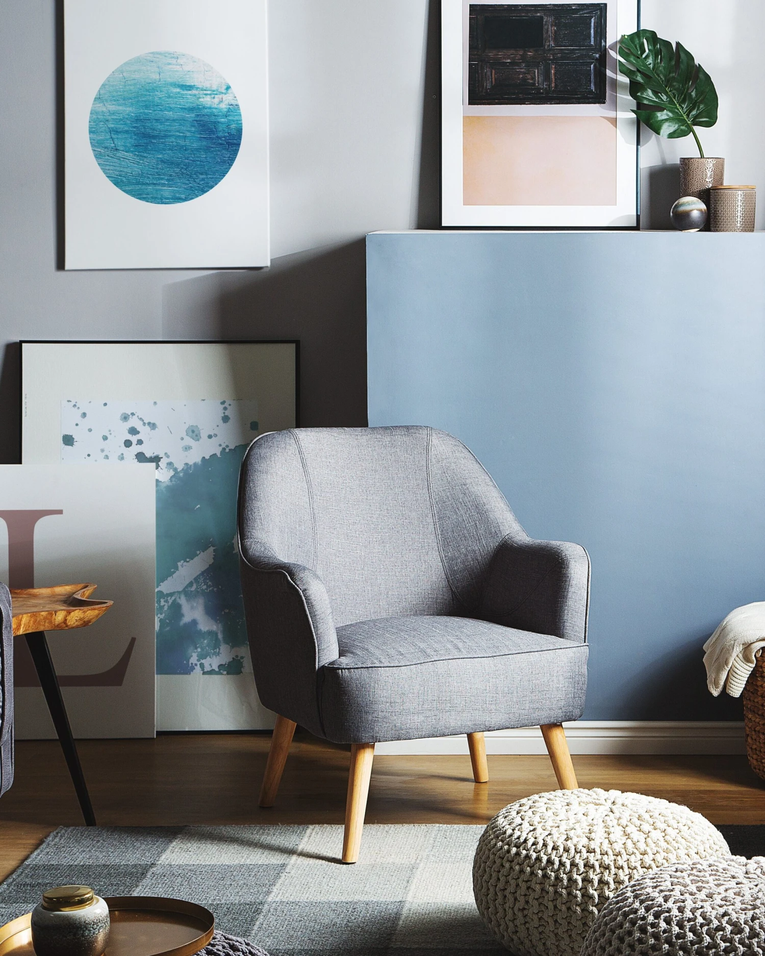 Sillón De Poliéster Gris/madera Clara LOKEN 4 Sillón De Poliéster Gris/madera Clara LOKEN - Imagen 2