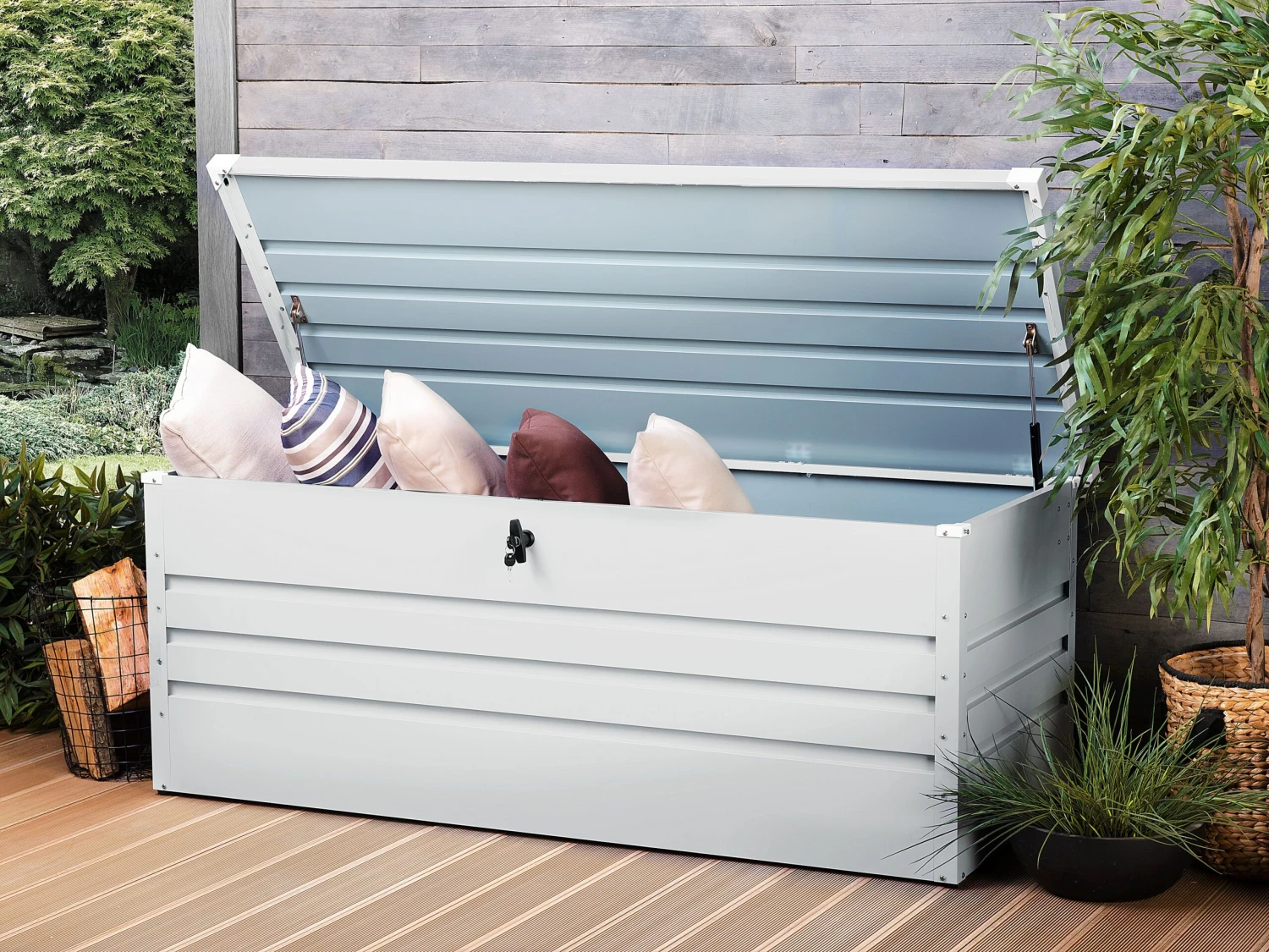 Arcón Para Exterior Gris Claro 165x70 Cm CEBROSA 4 Arcón Para Exterior Gris Claro 165x70 Cm CEBROSA - Imagen 2