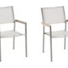 Conjunto De 2 Sillas De Jardín De Poliéster/acero Blanco/plateado/madera Clara GROSSETO 1 Conjunto De 2 Sillas De Jardín De Poliéster/acero Blanco/plateado/madera Clara GROSSETO -Beliani undef src sa picid 724728 type whitesh image