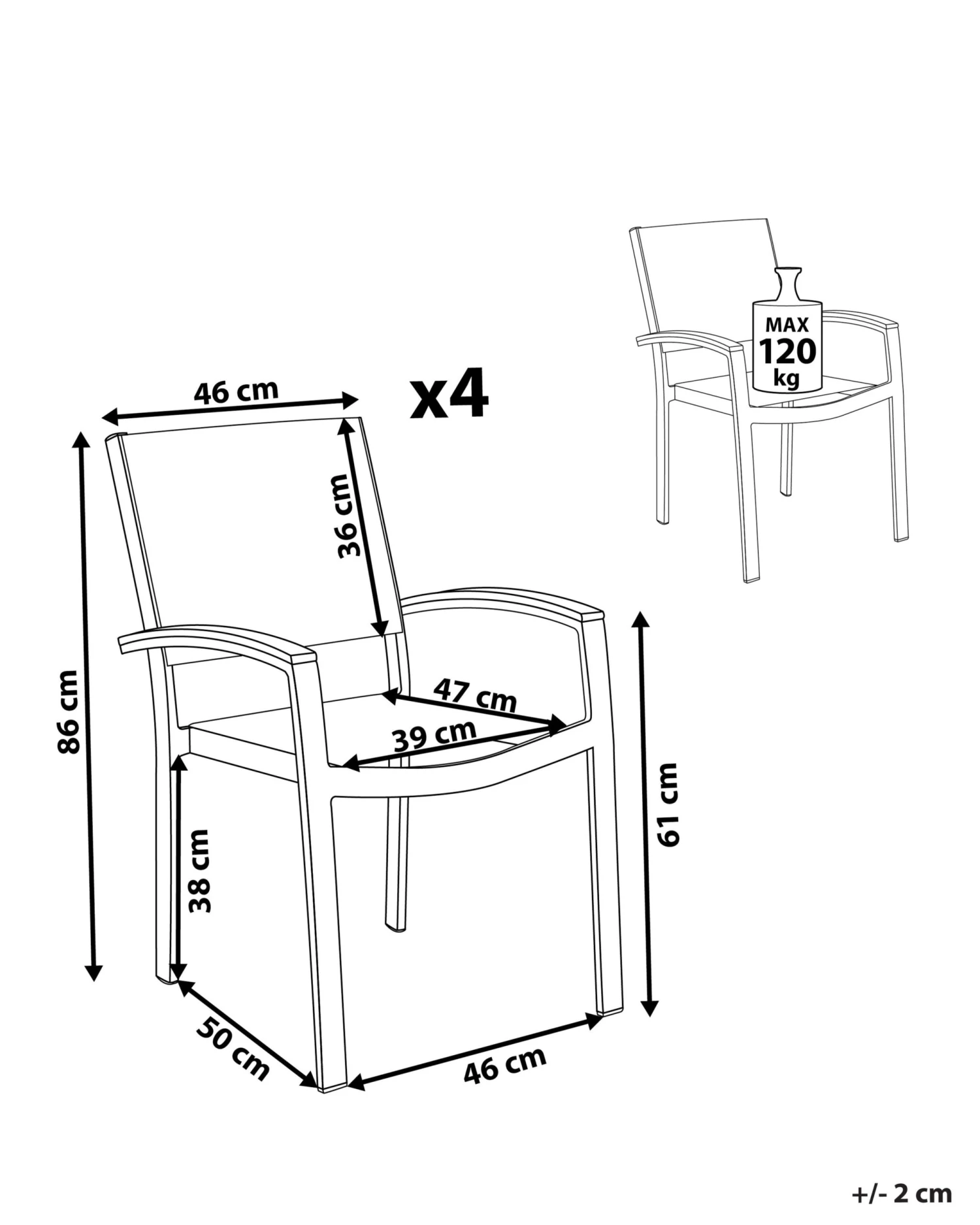 Conjunto De 4 Sillas De Jardín Gris PERETA 12 Conjunto De 4 Sillas De Jardín Gris PERETA - Imagen 10
