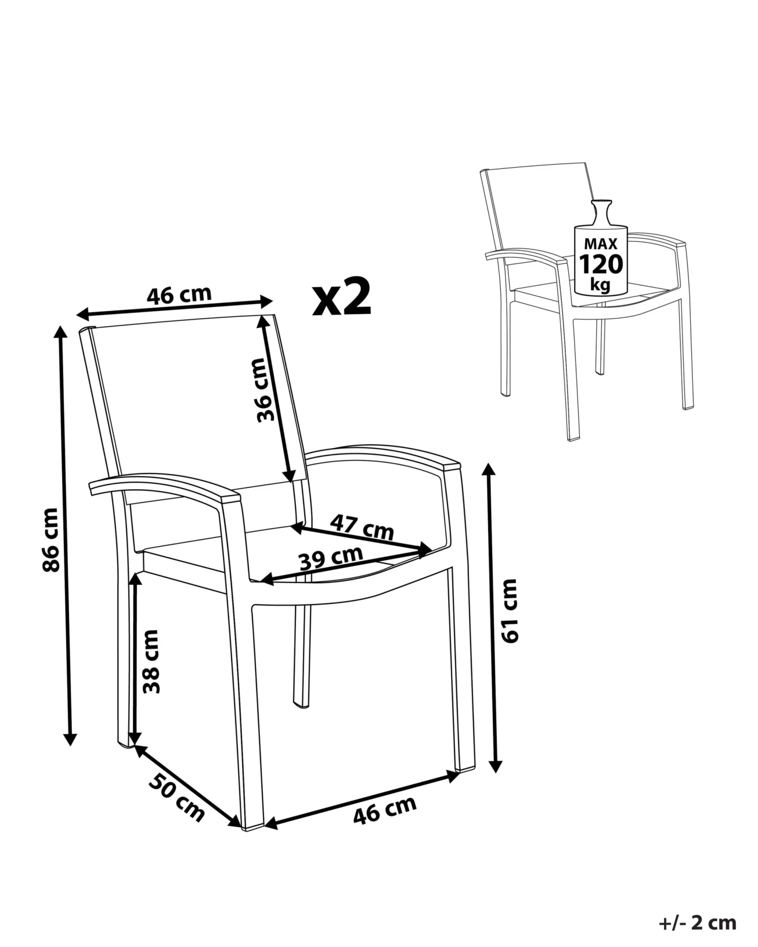 Conjunto De 2 Sillas De Jardín Gris PERETA 12 Conjunto De 2 Sillas De Jardín Gris PERETA - Imagen 10