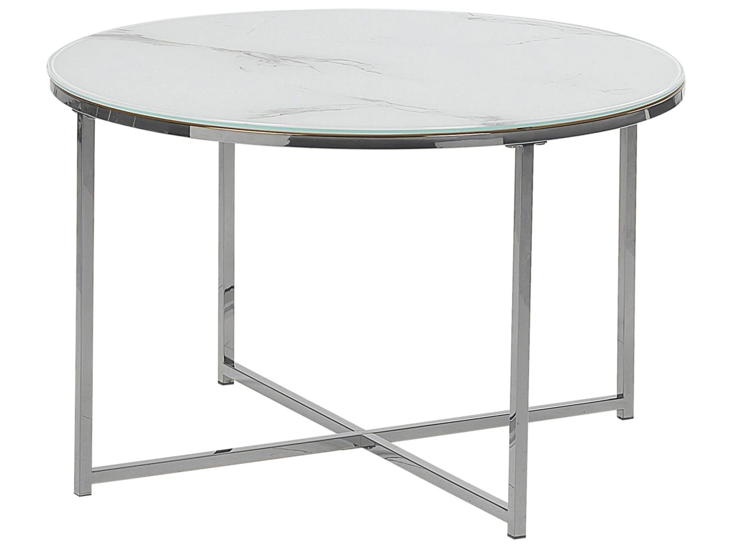 Mesa De Centro De Vidrio Templado Blanco/plateado ⌀ 70 Cm QUINCY 3 Mesa De Centro De Vidrio Templado Blanco/plateado ⌀ 70 Cm QUINCY