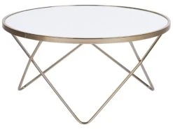 Mesa Auxiliar De Vidrio Templado Blanco/dorado ⌀ 80 Cm MERIDIAN II