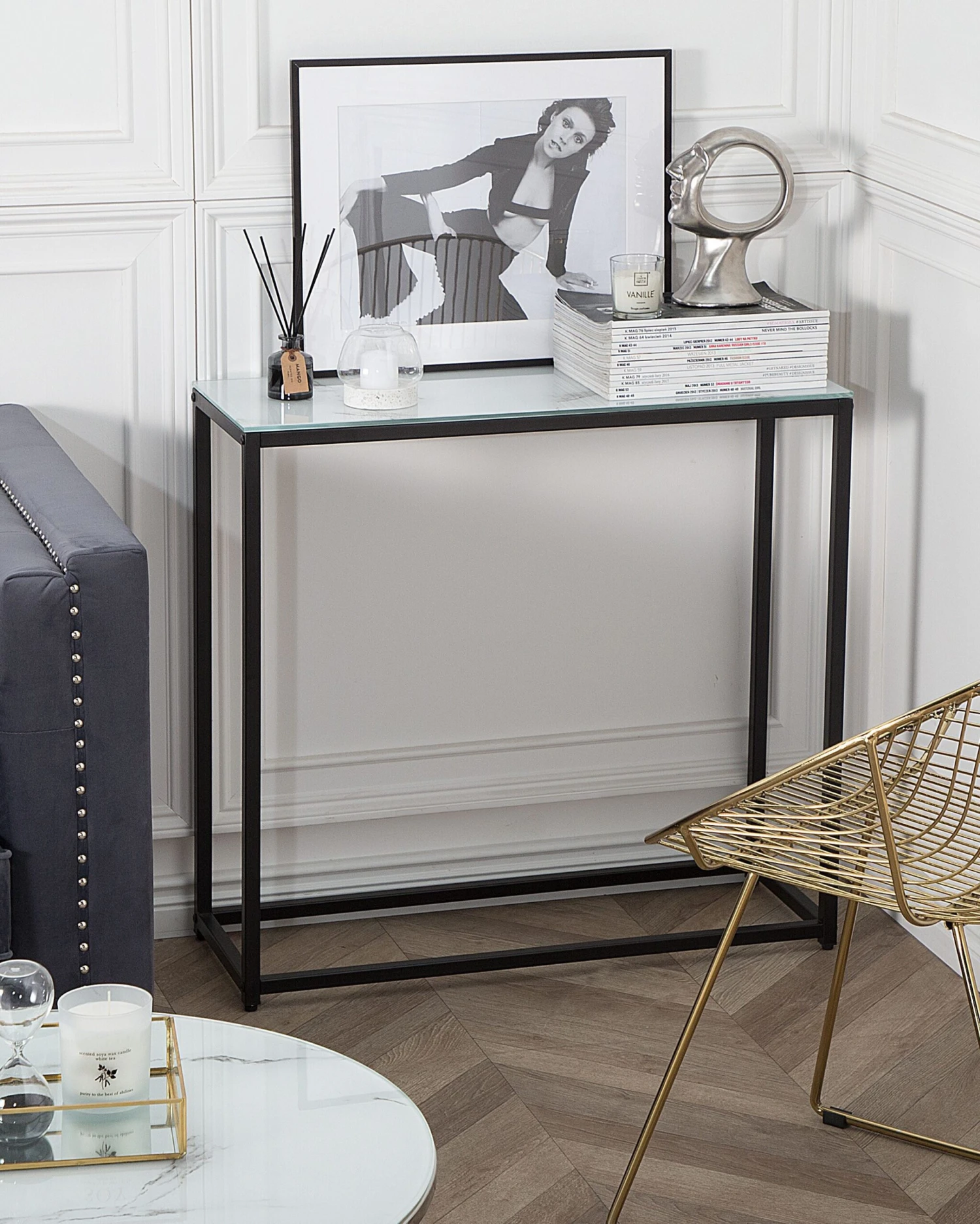 Consola De Vidrio Templado Blanco/negro 80 X 30 Cm DORRIS 4 Consola De Vidrio Templado Blanco/negro 80 X 30 Cm DORRIS - Imagen 2