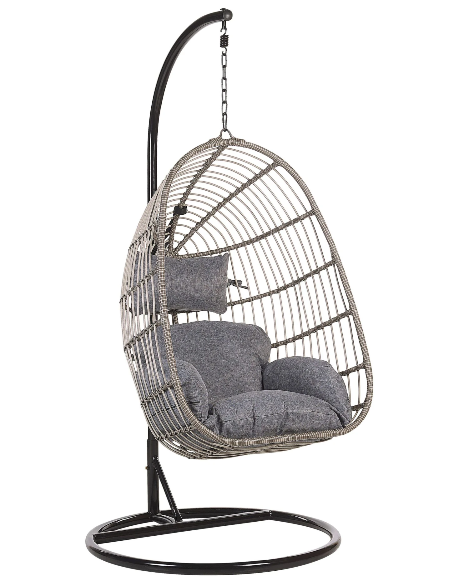 Silla Colgante De Ratán Gris Con Soporte CASOLI 3 Silla Colgante De Ratán Gris Con Soporte CASOLI