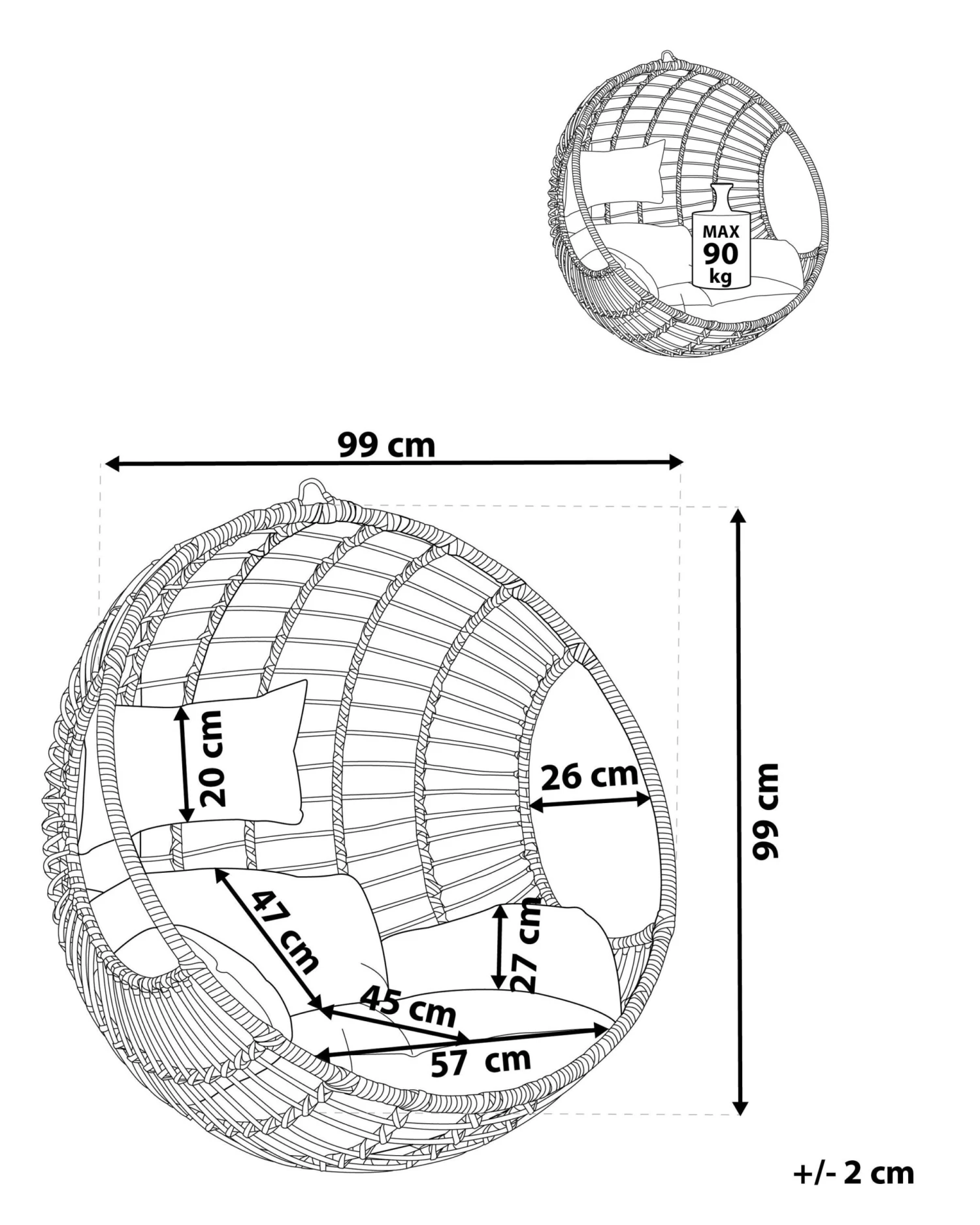 Silla Colgante De Ratán Color Natural ASPIO 8 Silla Colgante De Ratán Color Natural ASPIO - Imagen 6