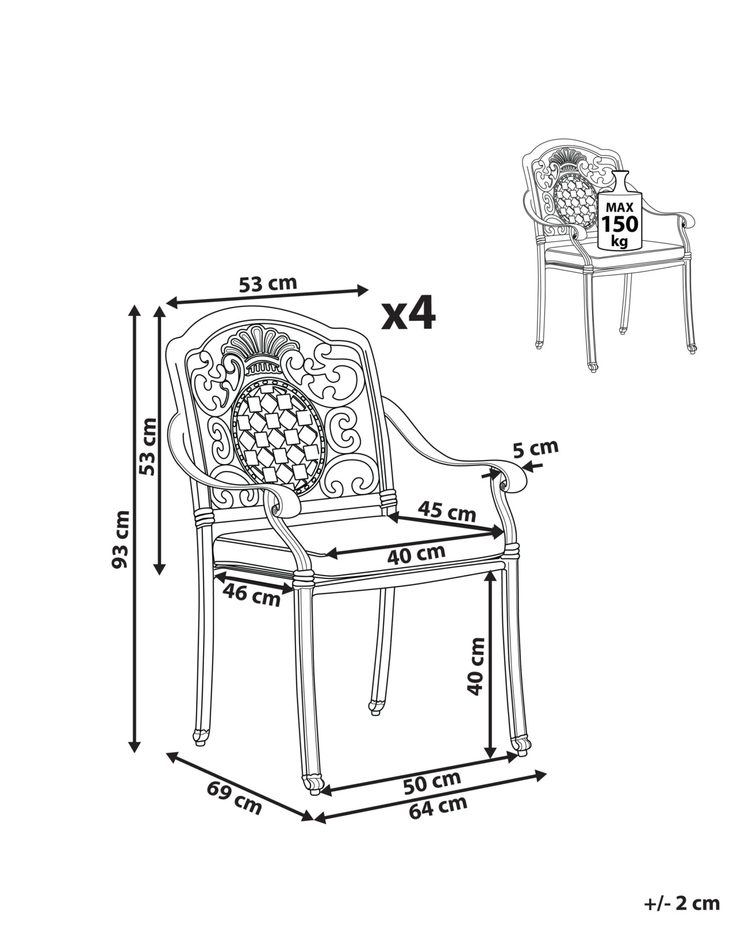 Conjunto De 4 Sillas De Jardín Marrones SALENTO 12 Conjunto De 4 Sillas De Jardín Marrones SALENTO - Imagen 10
