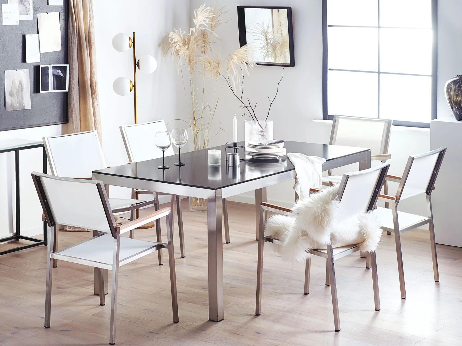 Conjunto De Jardín Mesa Con Tablero De Piedra Natural 180 Cm, 6 Sillas Blancas GROSSETO 6 Conjunto De Jardín Mesa Con Tablero De Piedra Natural 180 Cm, 6 Sillas Blancas GROSSETO - Imagen 4