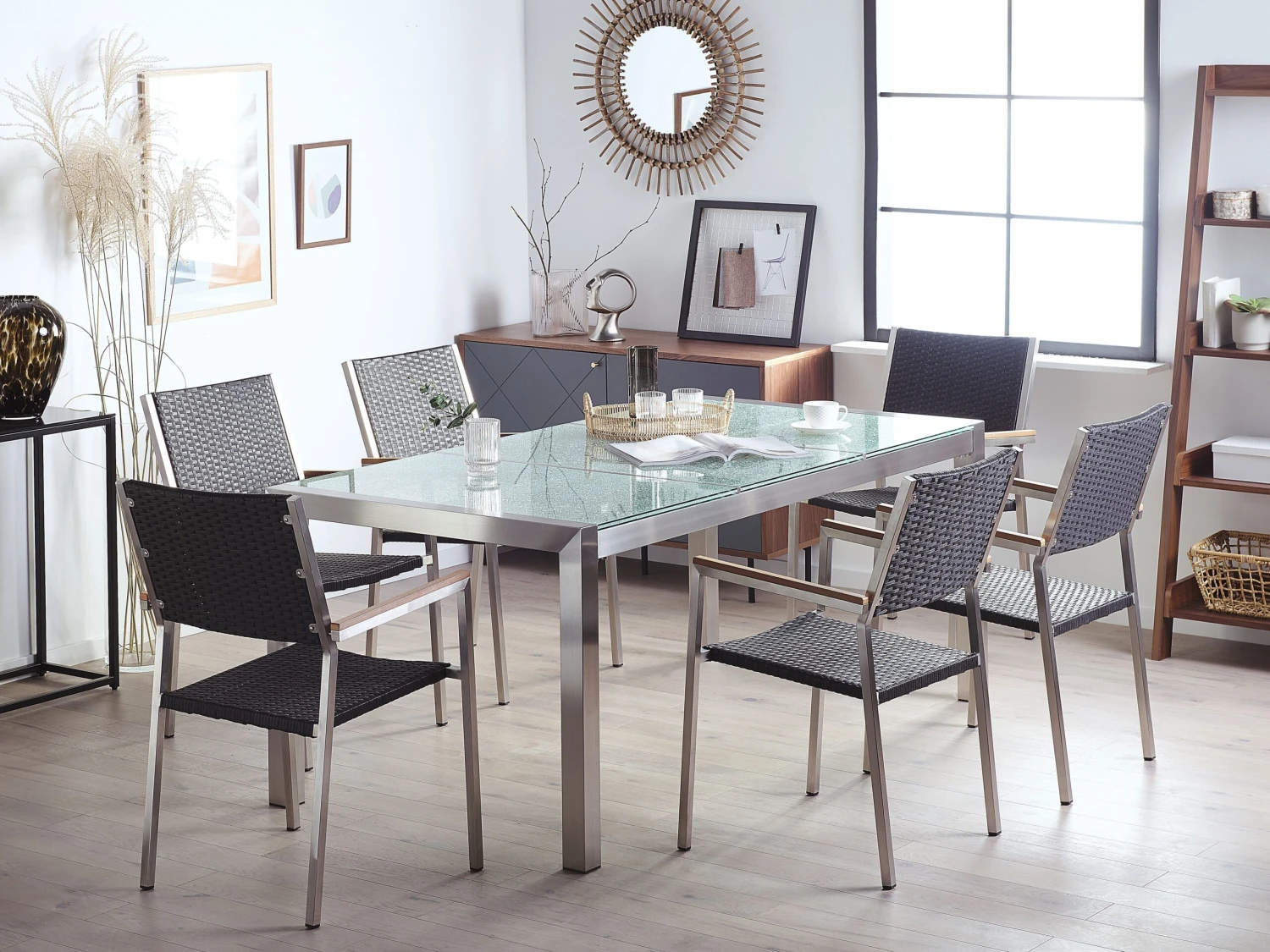 Conjunto De Jardín Mesa En Vidrio 180 Cm Con 6 Sillas En Ratán GROSSETO 5 Conjunto De Jardín Mesa En Vidrio 180 Cm Con 6 Sillas En Ratán GROSSETO - Imagen 3