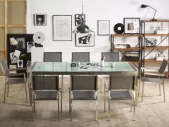 Conjunto De Jardín Mesa En Vidrio 220 Cm, 8 Sillas Grises GROSSETO 15 Conjunto De Jardín Mesa En Vidrio 220 Cm, 8 Sillas Grises GROSSETO -Beliani undef src sa picid 768739 type whitesh image