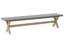 Conjunto De Jardín De Cemento Reforzado Mesa 200 X 100 Cm Con 2 Bancos Gris/madera Clara OLBIA 16 Conjunto De Jardín De Cemento Reforzado Mesa 200 X 100 Cm Con 2 Bancos Gris/madera Clara OLBIA -Beliani undef src sa picid 771423 type whitesh image