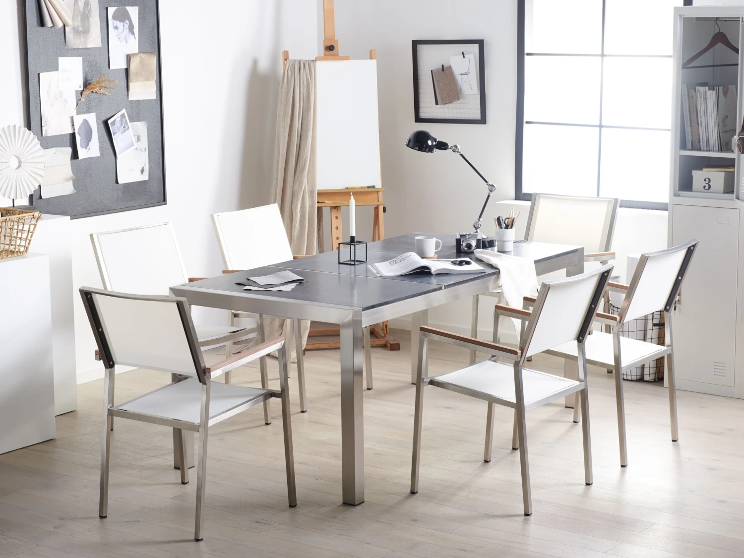 Mesa De Comedor De Metal/granito Gris Grafito/plateado Varios Tamaños GROSSETO 7 Mesa De Comedor De Metal/granito Gris Grafito/plateado Varios Tamaños GROSSETO - Imagen 5