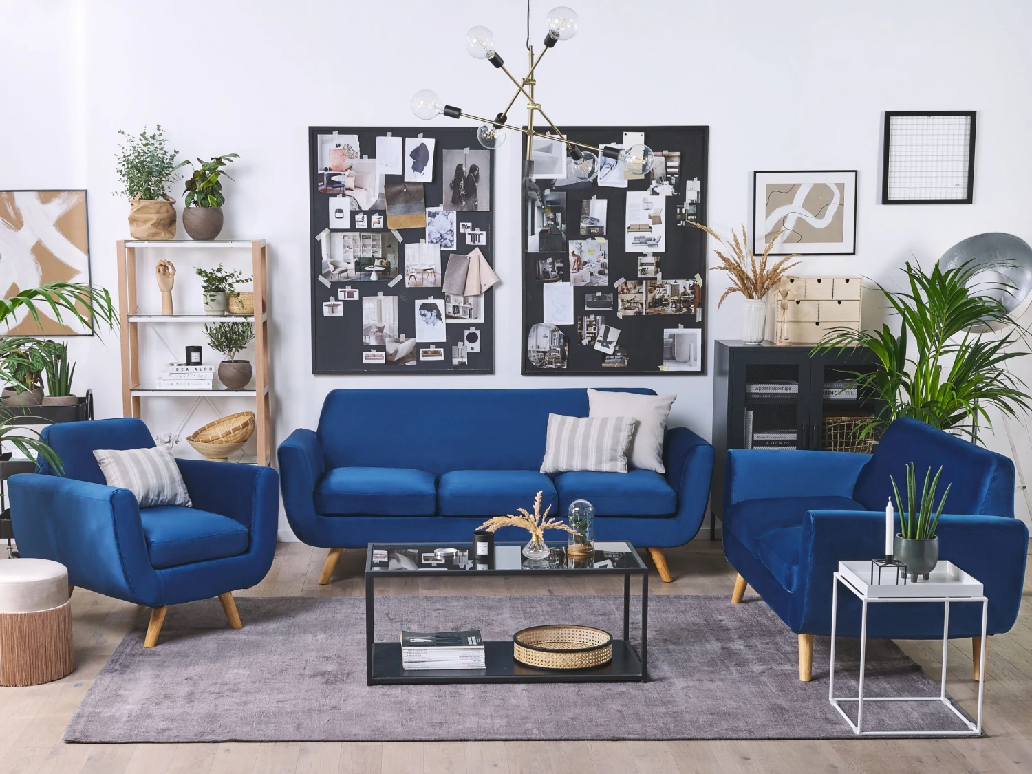 Sillón De Terciopelo Con Funda Extraíble Azul BERNES 5 Sillón De Terciopelo Con Funda Extraíble Azul BERNES - Imagen 3