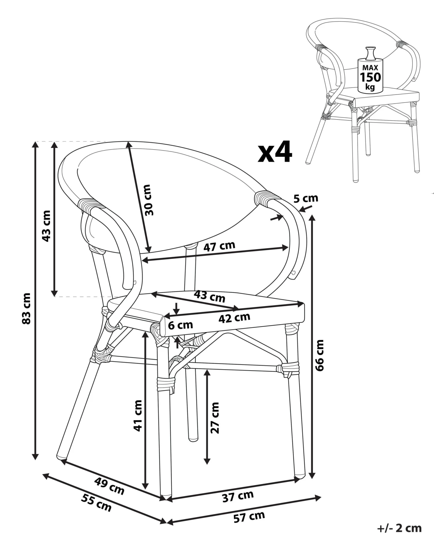 Conjunto De 4 Sillas De Jardín Negro/madera Oscura CASPRI 12 Conjunto De 4 Sillas De Jardín Negro/madera Oscura CASPRI - Imagen 10