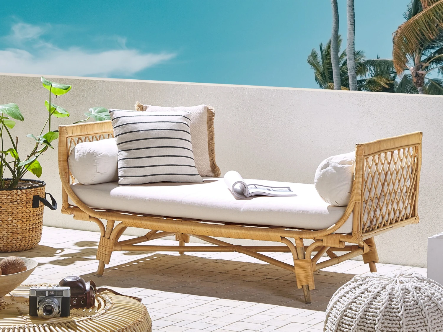 Banco De Jardín 2 Plazas De Ratán Beige Crema/natural BALLAO 4 Banco De Jardín 2 Plazas De Ratán Beige Crema/natural BALLAO - Imagen 2