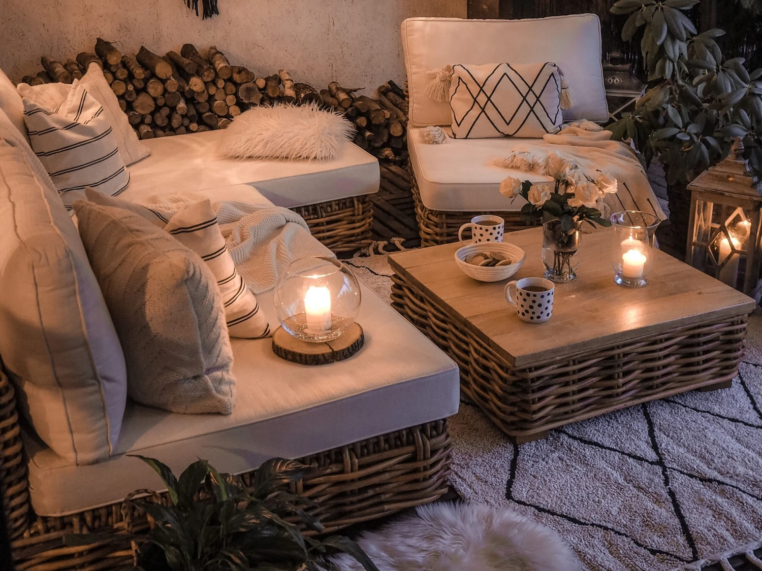 Conjunto De Sala De Estar 4 Plazas De Ratán Natural/marrón Dorado/blanco Crema Izquierdo VARALLO 8 Conjunto De Sala De Estar 4 Plazas De Ratán Natural/marrón Dorado/blanco Crema Izquierdo VARALLO - Imagen 6