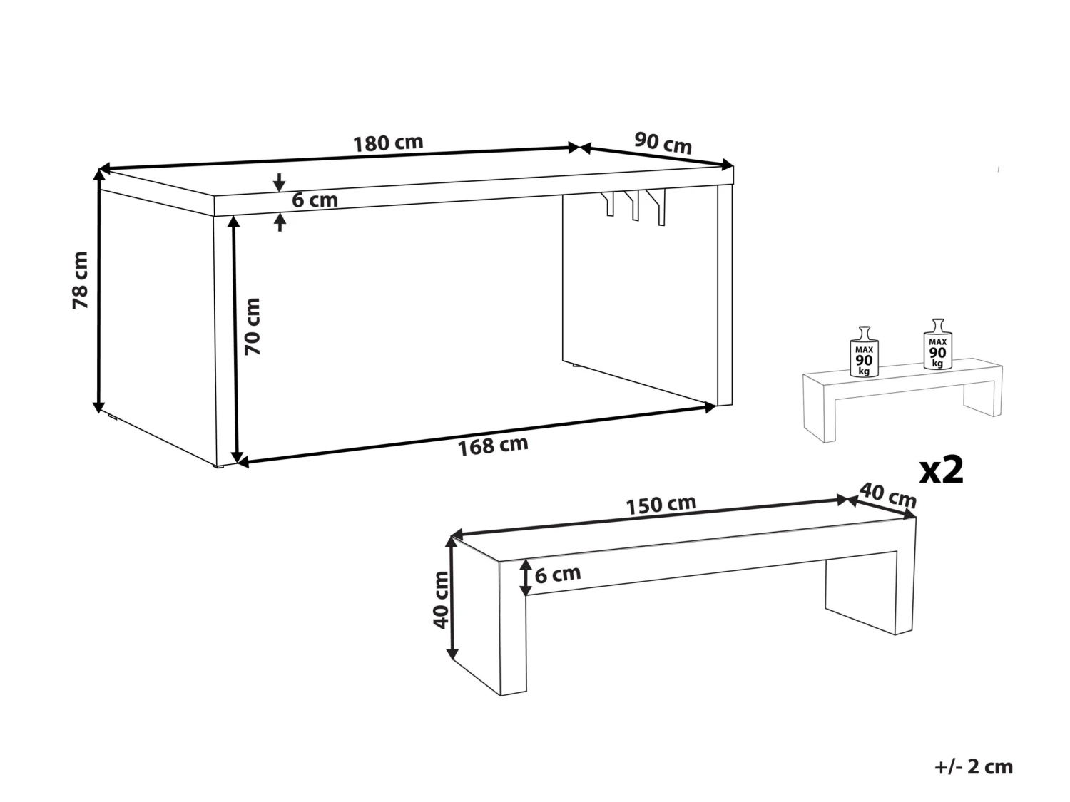 Conjunto De Jardín De Cemento Reforzado Mesa Y 2 Bancos En Forma De U Gris TARANTO 12 Conjunto De Jardín De Cemento Reforzado Mesa Y 2 Bancos En Forma De U Gris TARANTO - Imagen 10