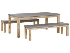 Conjunto De Jardín Mesa Y 2 Bancos De Cemento Reforzado Gris OSTUNI