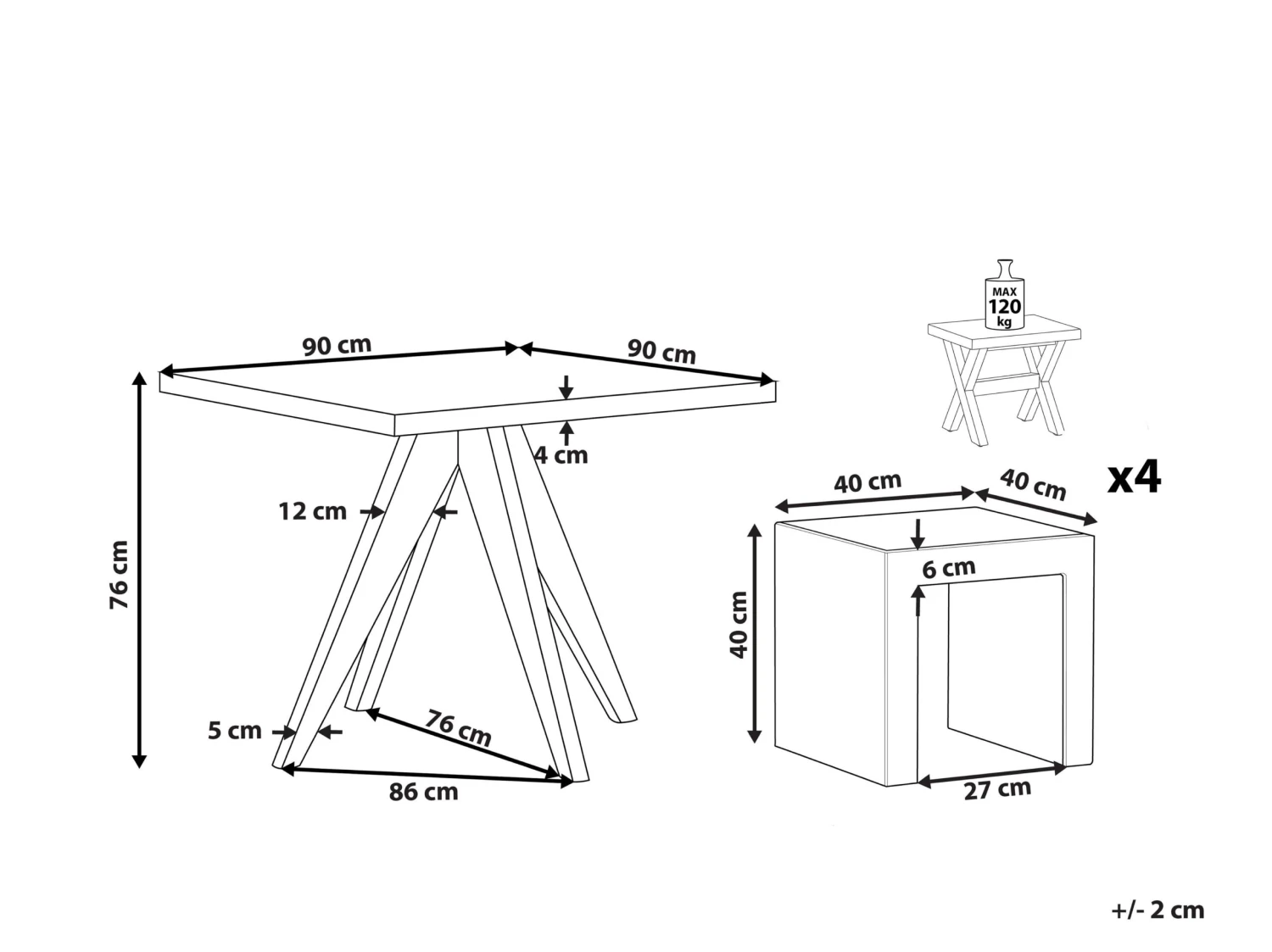 Conjunto De Jardín De Cemento Reforzado Mesa 90 X 90 Cm 4 Taburetes Gris/madera Clara OLBIA/TARANTO 12 Conjunto De Jardín De Cemento Reforzado Mesa 90 X 90 Cm 4 Taburetes Gris/madera Clara OLBIA/TARANTO - Imagen 10