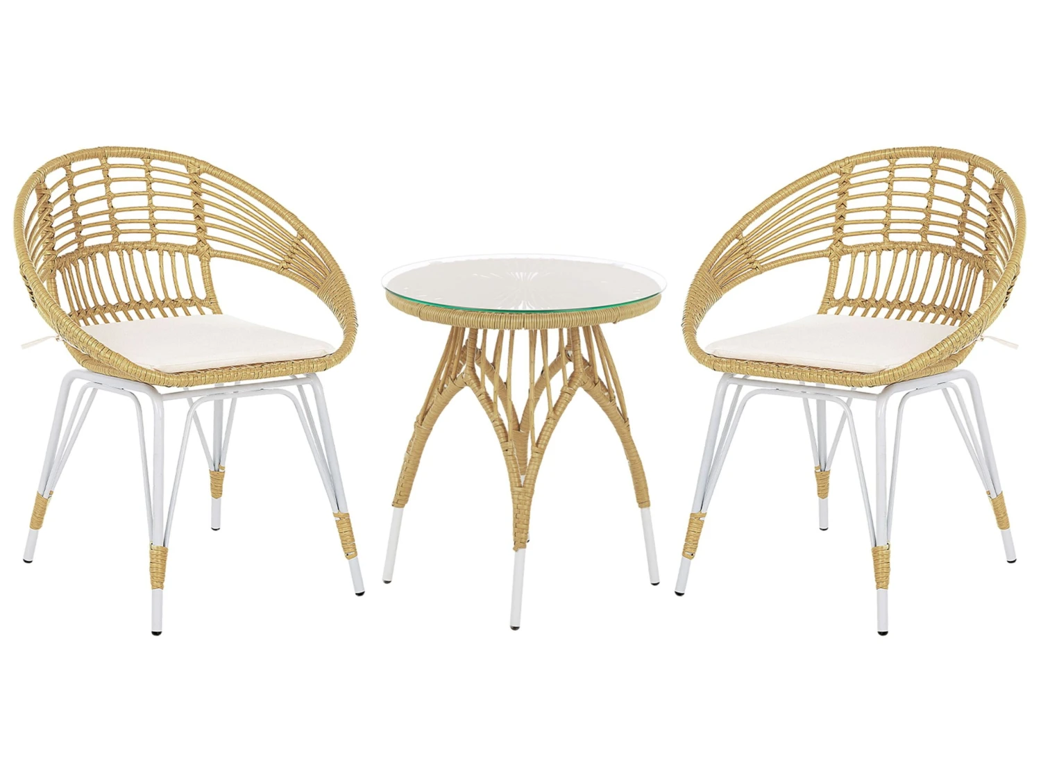 Conjunto De Balcón De Ratán Color Natural Blanco PELLARO 3 Conjunto De Balcón De Ratán Color Natural Blanco PELLARO