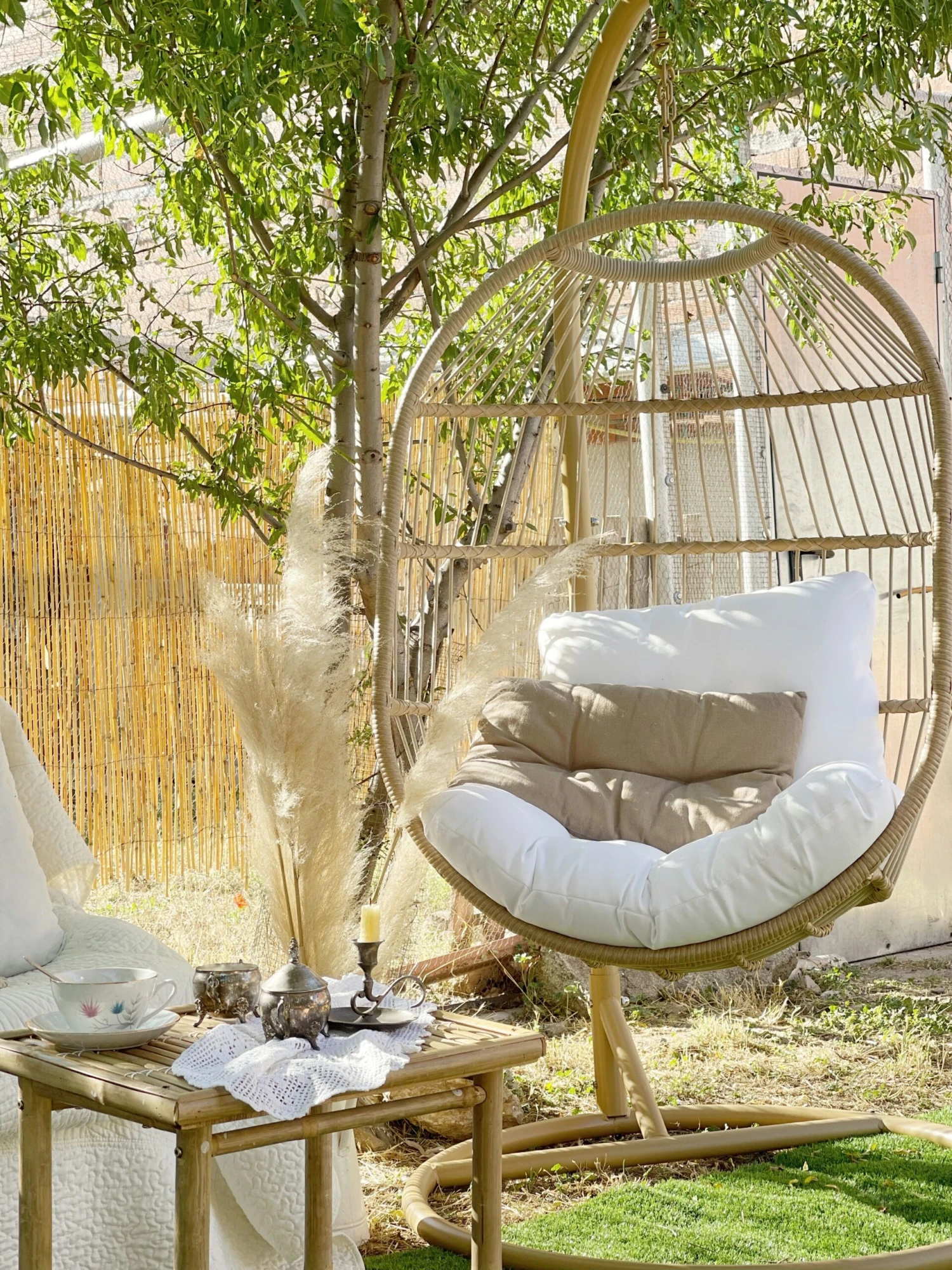 Silla Colgante Con Soporte De Ratán Blanco/natural ALBA 8 Silla Colgante Con Soporte De Ratán Blanco/natural ALBA - Imagen 6