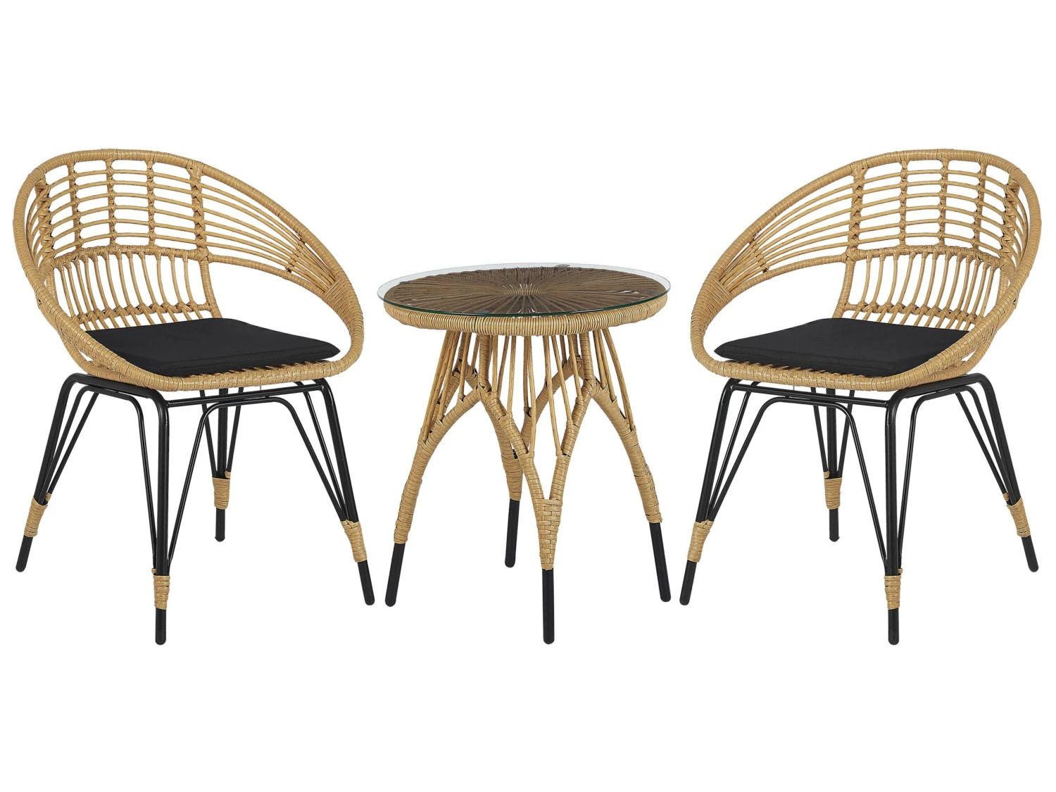 Conjunto De Balcón De Ratán Color Natural Negro PELLARO 3 Conjunto De Balcón De Ratán Color Natural Negro PELLARO