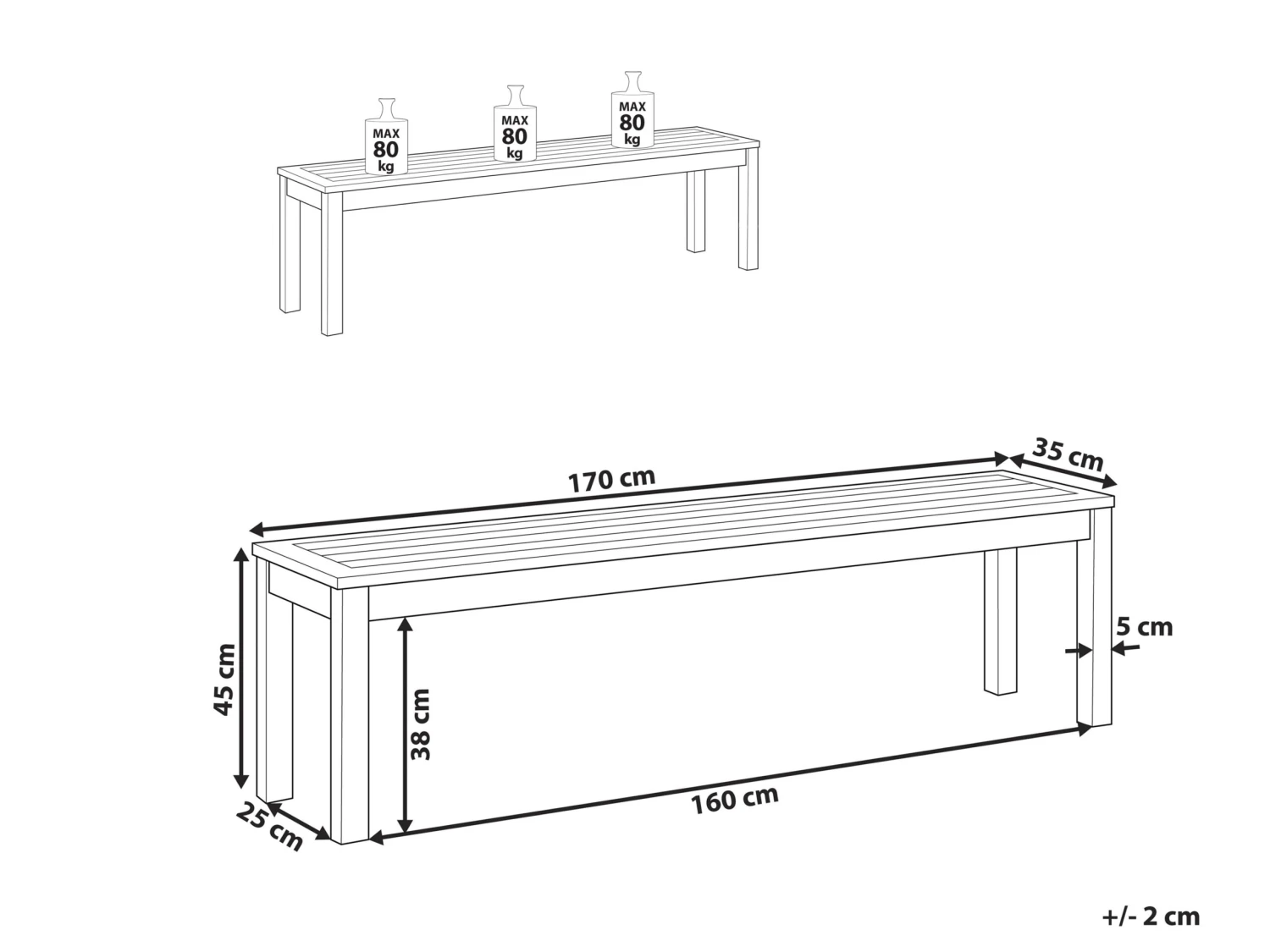Banco De Jardín Madera Clara 170 Cm MONSANO 9 Banco De Jardín Madera Clara 170 Cm MONSANO - Imagen 7