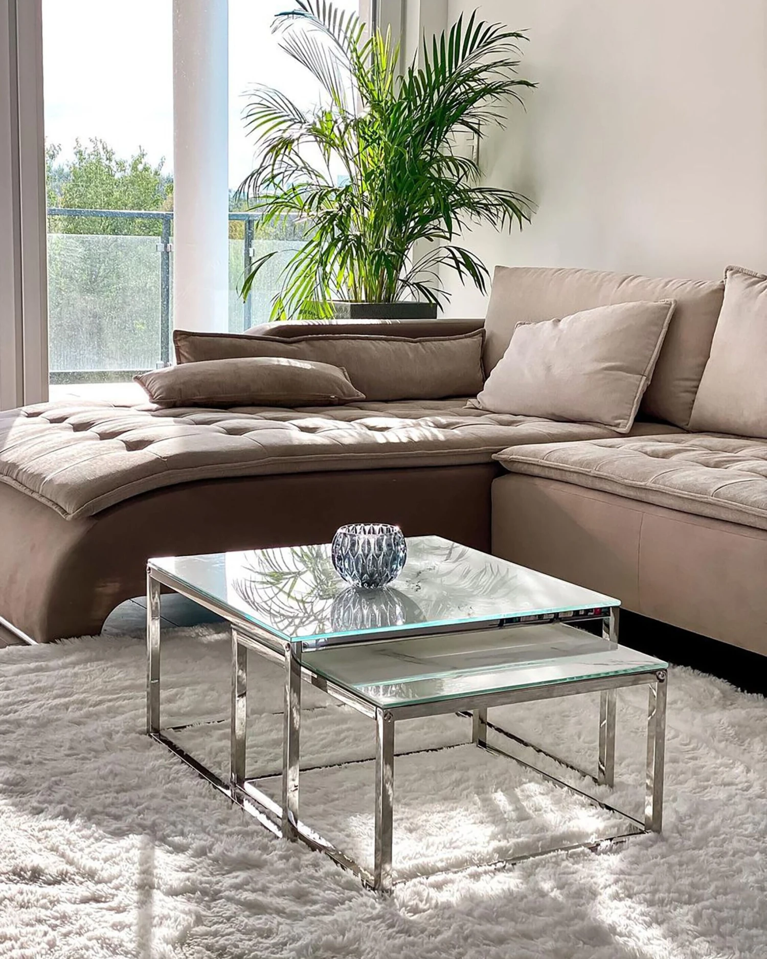 Conjunto De 2 Mesas De Centro De Vidrio Templado Blanco/plateado BREA 5 Conjunto De 2 Mesas De Centro De Vidrio Templado Blanco/plateado BREA - Imagen 3