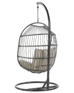 Silla Colgante Con Soporte De Ratán Gris Pardo/negro ALBA 19 Silla Colgante Con Soporte De Ratán Gris Pardo/negro ALBA -Beliani undef src sa picid 815250 type whitesh image