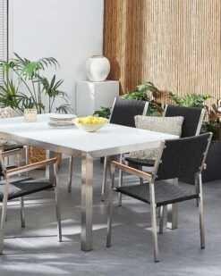 Conjunto De 4 Sillas De Jardín De Ratán/acero Negro/plateado GROSSETO 10 Conjunto De 4 Sillas De Jardín De Ratán/acero Negro/plateado GROSSETO -Beliani undef src sa picid 818416 type color image