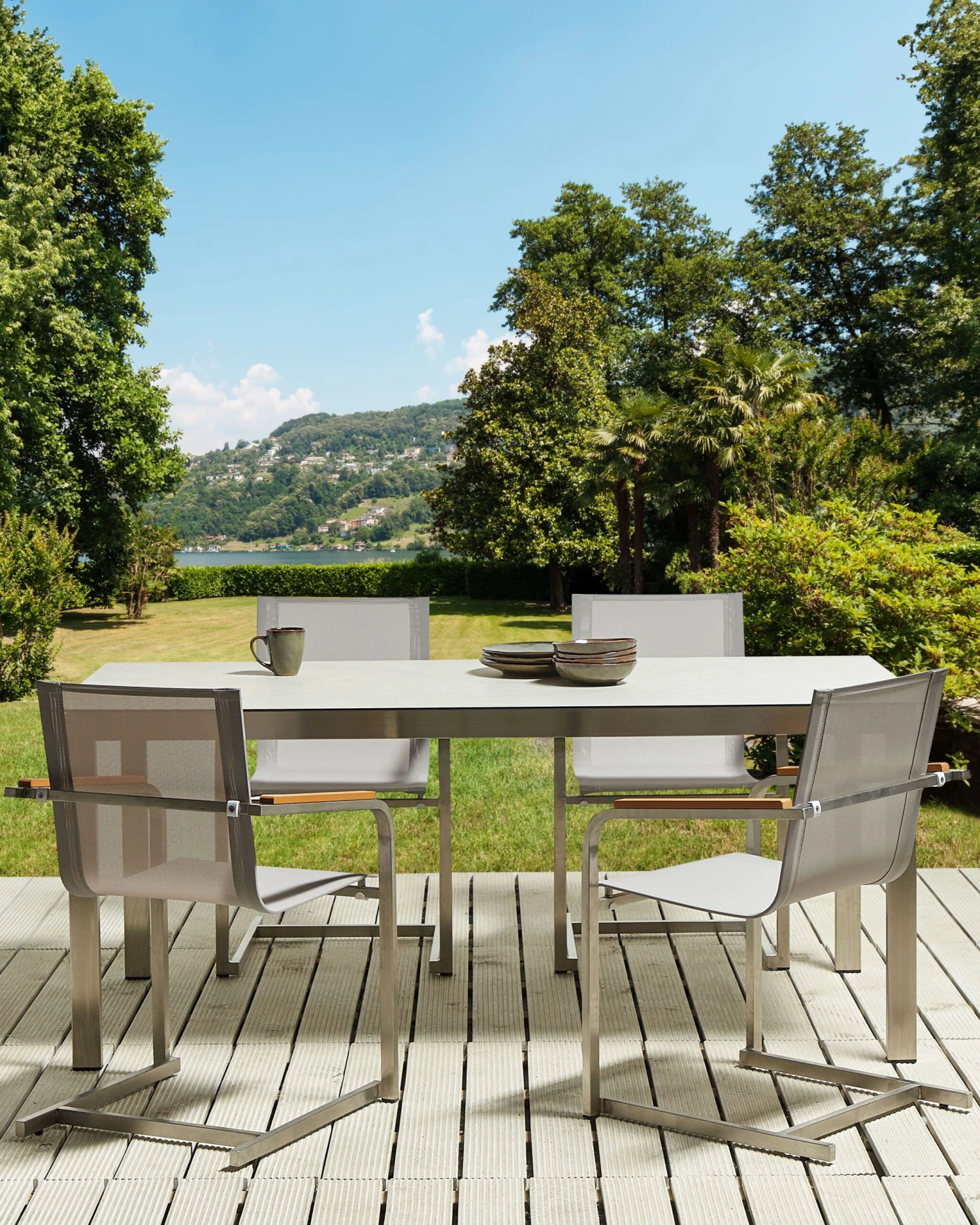 Conjunto De 4 Sillas De Jardín De Poliéster/acero Inoxidable Beige/plateado COSOLETO 4 Conjunto De 4 Sillas De Jardín De Poliéster/acero Inoxidable Beige/plateado COSOLETO - Imagen 2