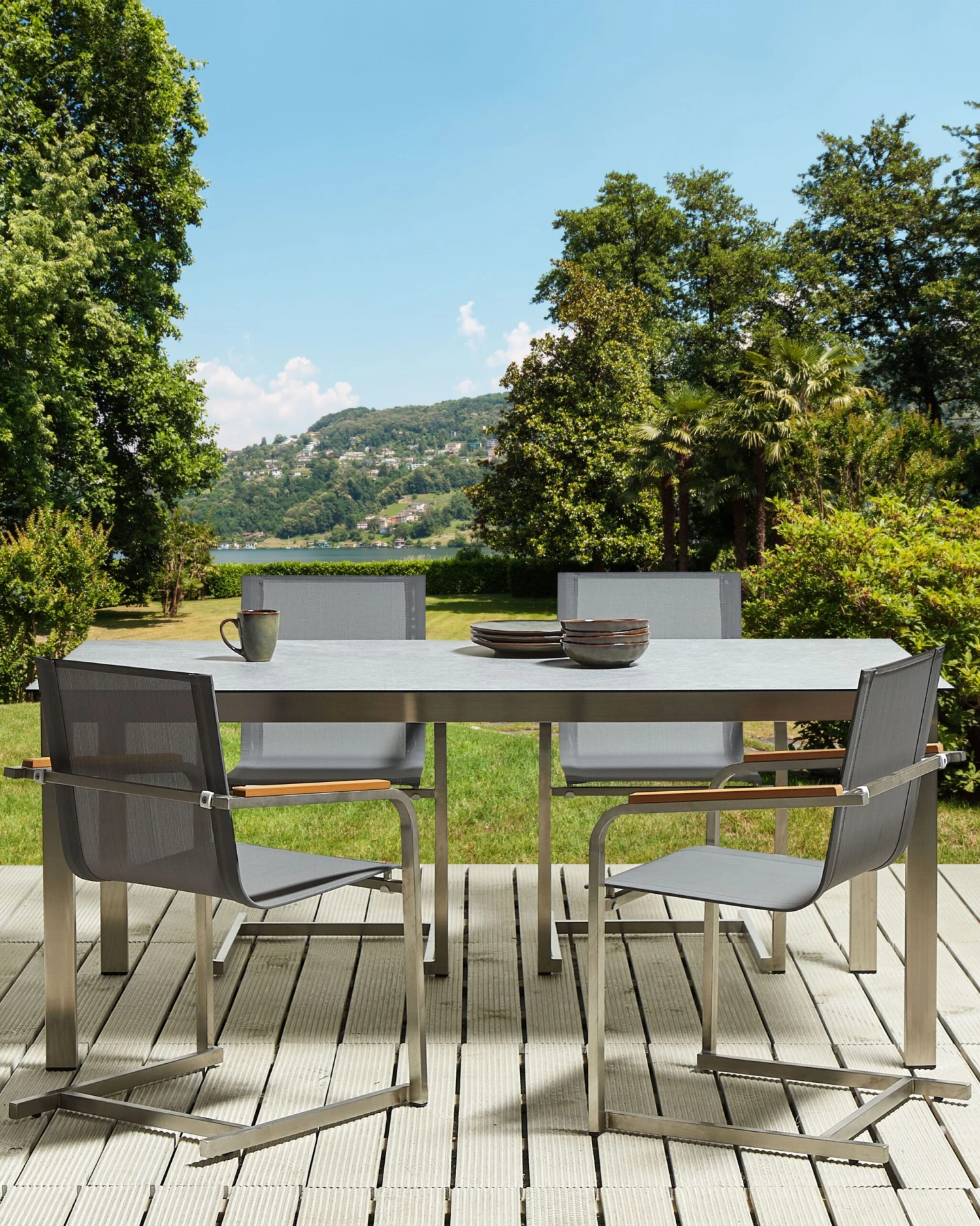 Conjunto De 4 Sillas De Jardín De Poliéster/acero Inoxidable Gris/plateado COSOLETO 4 Conjunto De 4 Sillas De Jardín De Poliéster/acero Inoxidable Gris/plateado COSOLETO - Imagen 2