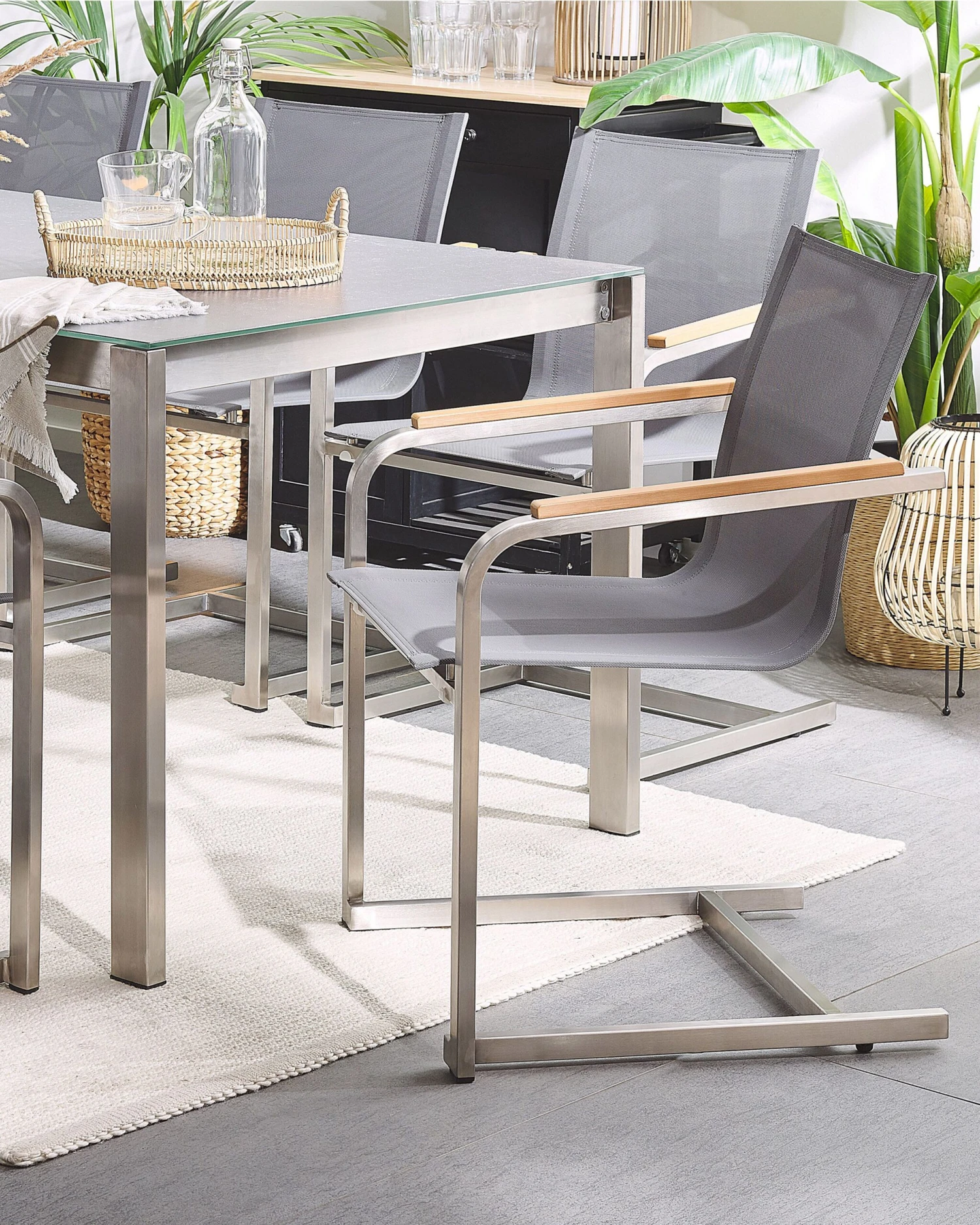 Conjunto De 4 Sillas De Jardín De Poliéster/acero Inoxidable Gris/plateado COSOLETO 5 Conjunto De 4 Sillas De Jardín De Poliéster/acero Inoxidable Gris/plateado COSOLETO - Imagen 3