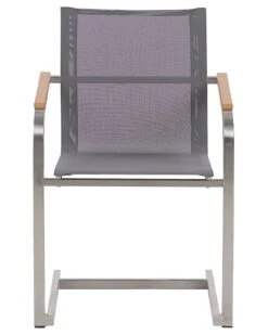 Conjunto De 4 Sillas De Jardín De Poliéster/acero Inoxidable Gris/plateado COSOLETO 16 Conjunto De 4 Sillas De Jardín De Poliéster/acero Inoxidable Gris/plateado COSOLETO -Beliani undef src sa picid 818441 type whitesh image