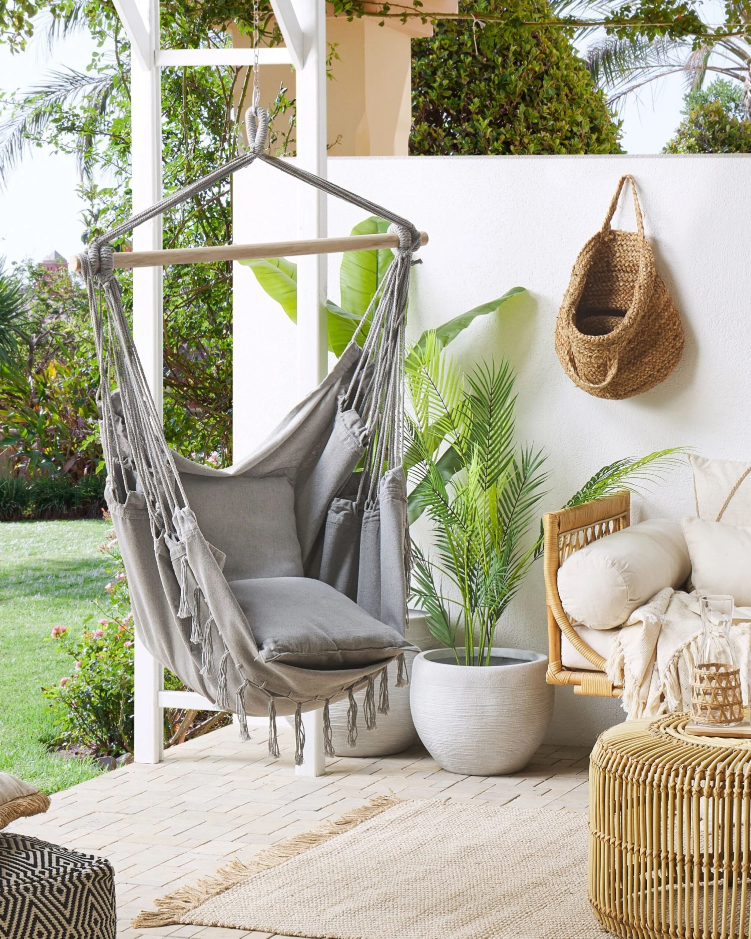 Silla Colgante De Algodón Gris Claro BONEA 4 Silla Colgante De Algodón Gris Claro BONEA - Imagen 2