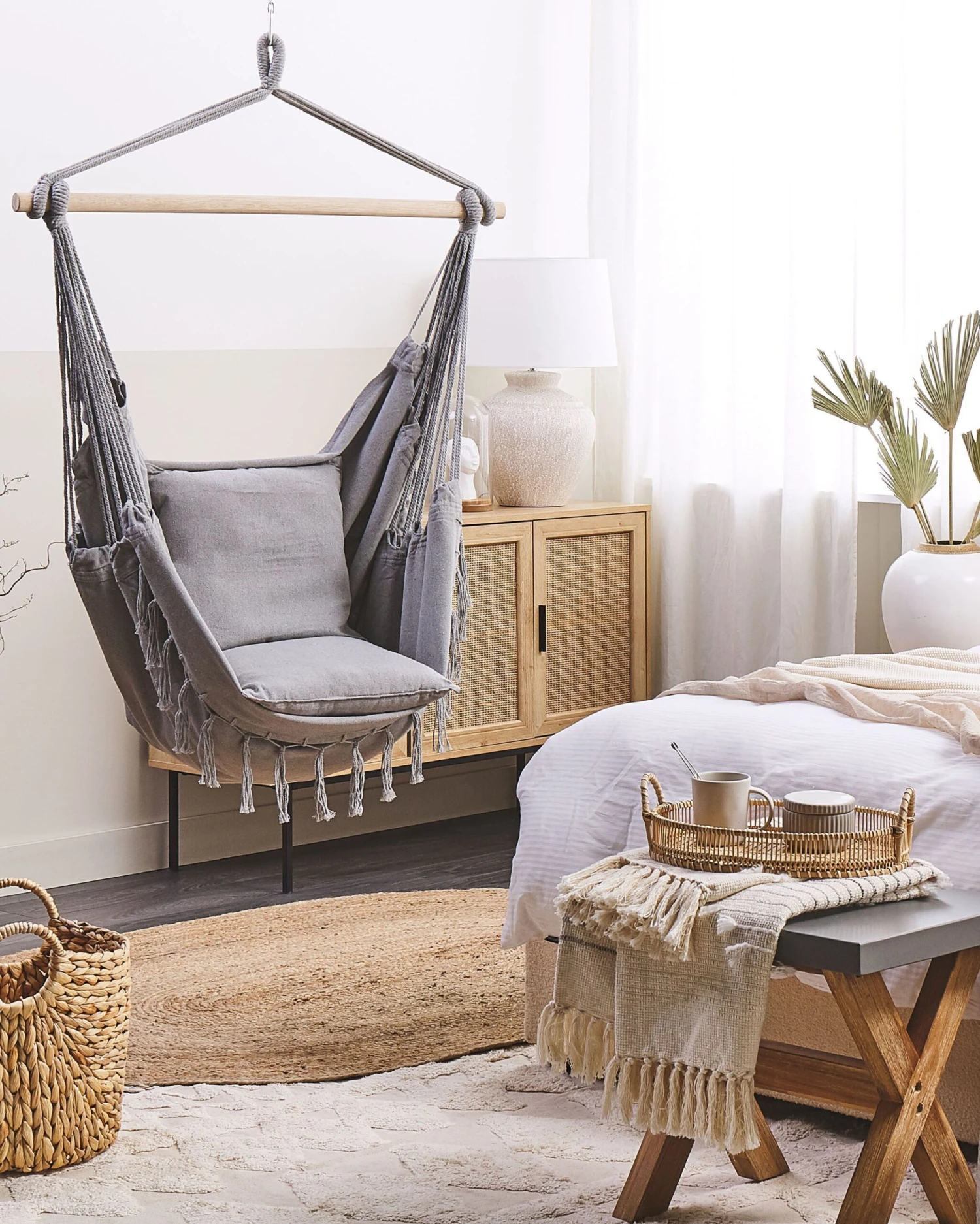 Silla Colgante De Algodón Gris Claro BONEA 5 Silla Colgante De Algodón Gris Claro BONEA - Imagen 3