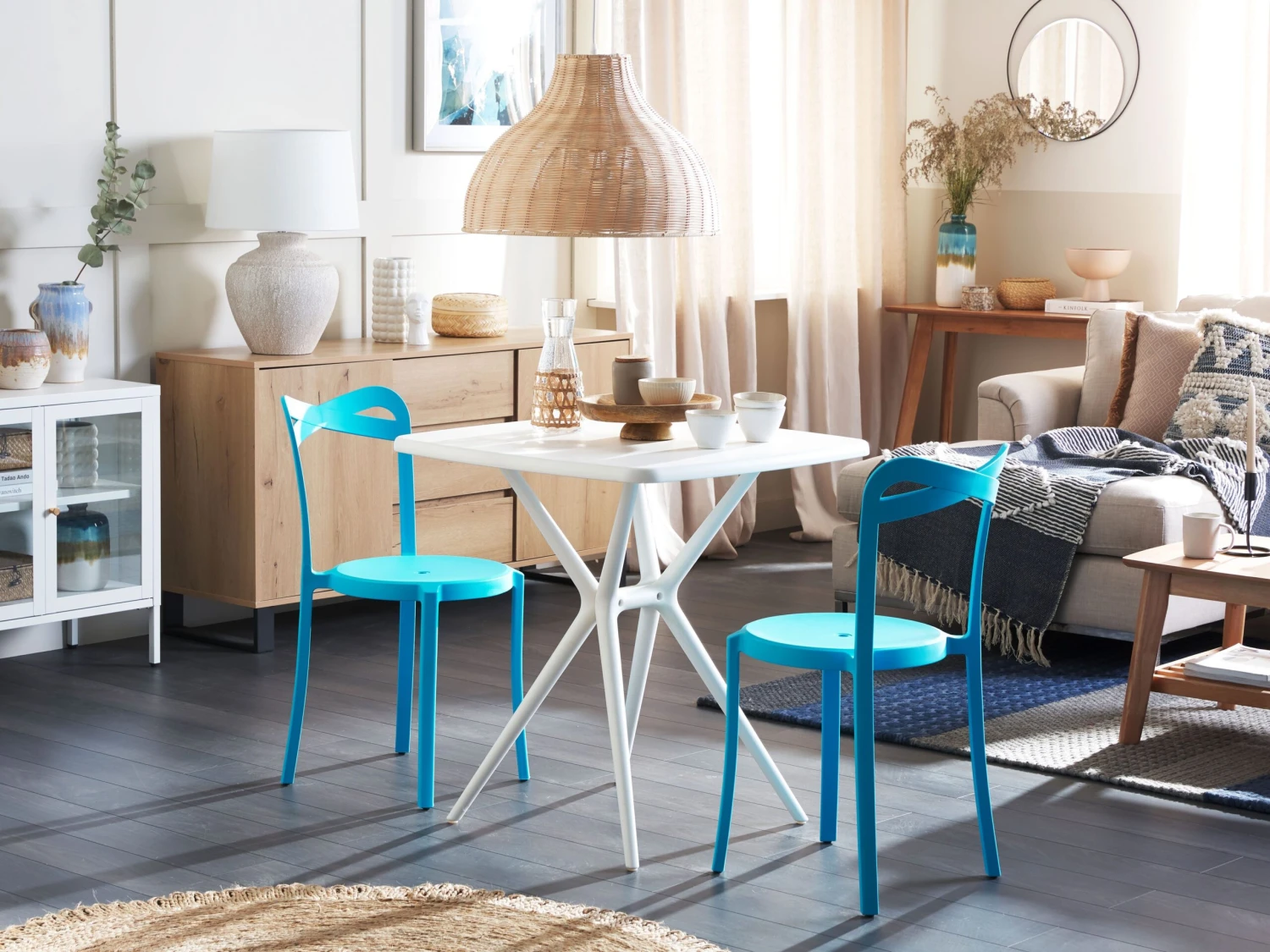 Conjunto De Balcón 2 Plazas De Material Sintético Blanco/azul Turquesa SERSALE/CAMOGLI 5 Conjunto De Balcón 2 Plazas De Material Sintético Blanco/azul Turquesa SERSALE/CAMOGLI - Imagen 3