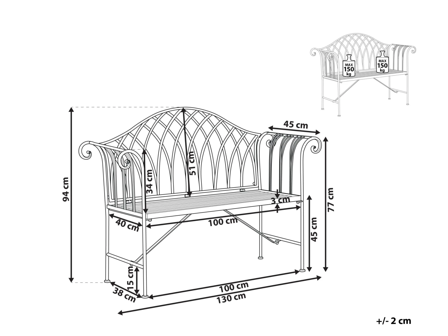 Banco De Jardín De Metal Verde Claro 130 Cm MILAZZO - Imagen 7